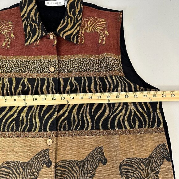 Dress Barn Woman Safari Vest Size 18/20 Cotton Blend Zebra Button up Africa Art - Picture 6 of 7